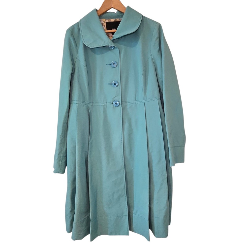 Mossimo Womens XL Aqua Blue Pleated Trench Coat Peter Pan Collar